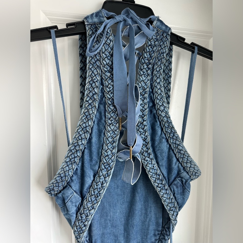 Anthropologie Pilcro Cutout Denim Midi Dress with Laceup Back and Pockets